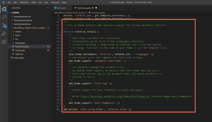 Memasukkan code fitur tema ke dalam file functions.php