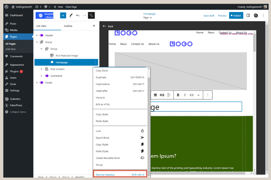 how to create responsive homepage using gutenberg editor 