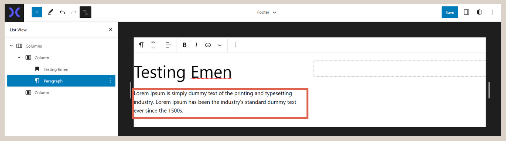 how to create footer using gutenberg