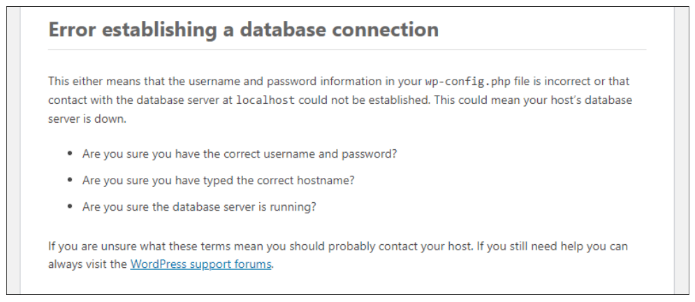 Error Establishing a Database Connection