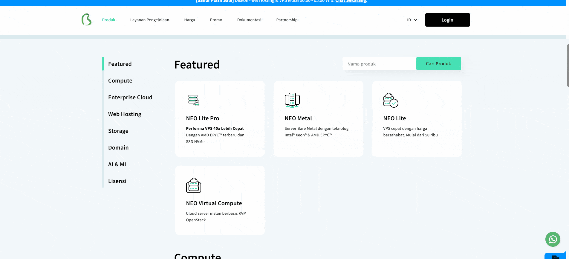 Biznet Gio's product page. There are many e-commerce hosting packages to consider.