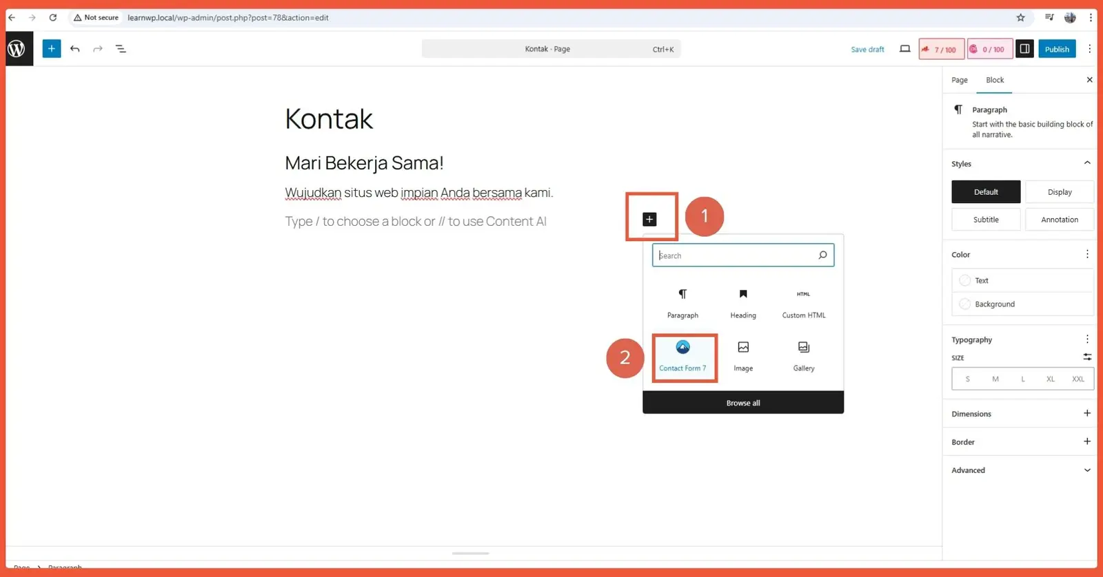 Create a Contact Page in Gutenberg