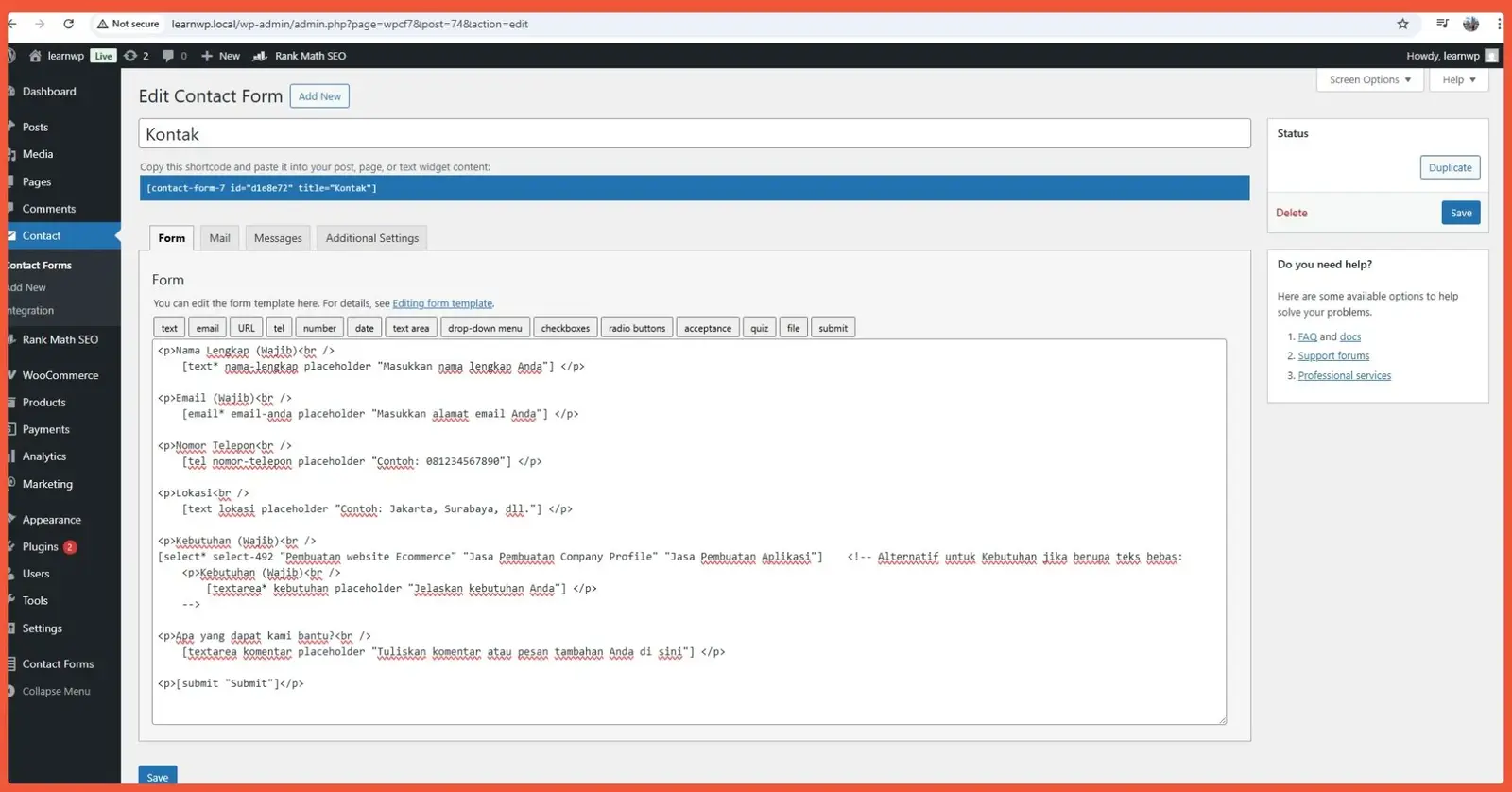 Create a Form Using Contact Form 7