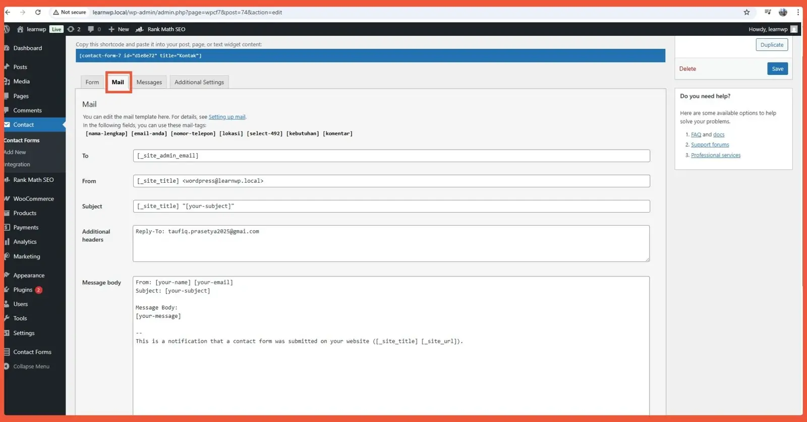 Create a Form Using Contact Form 7 - 4