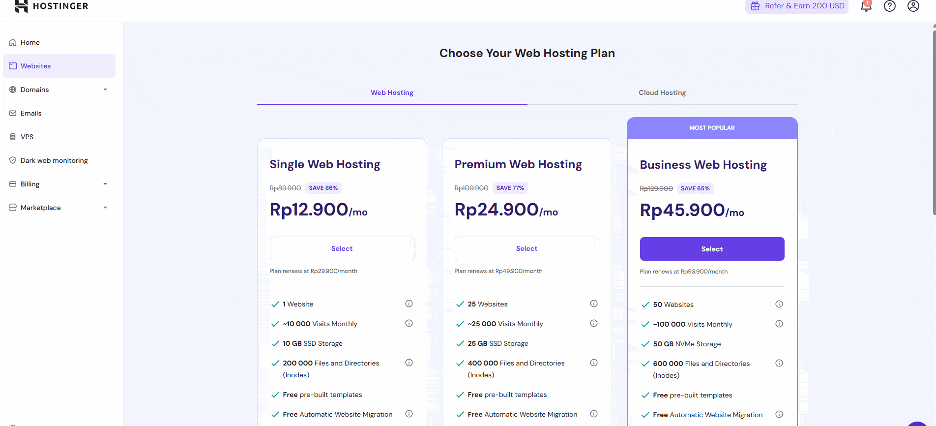 Hostinger cloud hosting packages Hostinger's cloud hosting product page. 