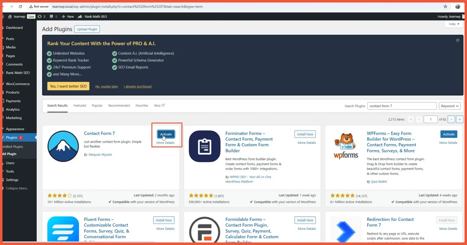 Install the Contact Form 7 Plugin