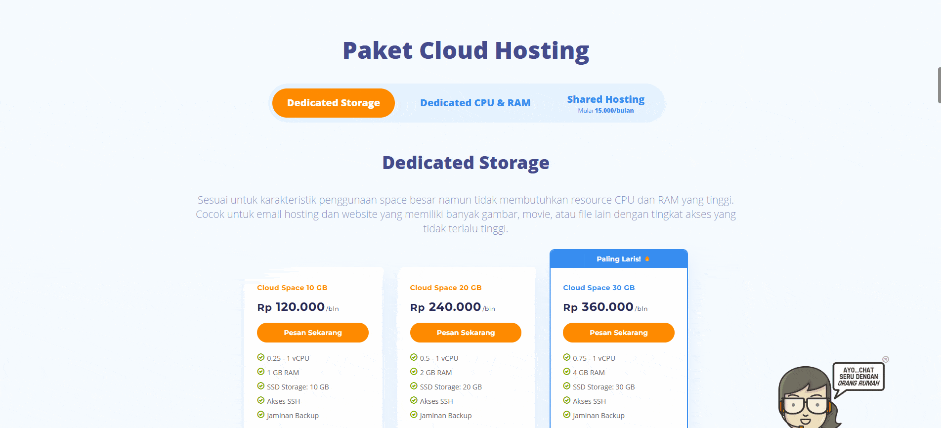 Cloud hosting package page Cloud hosting package page