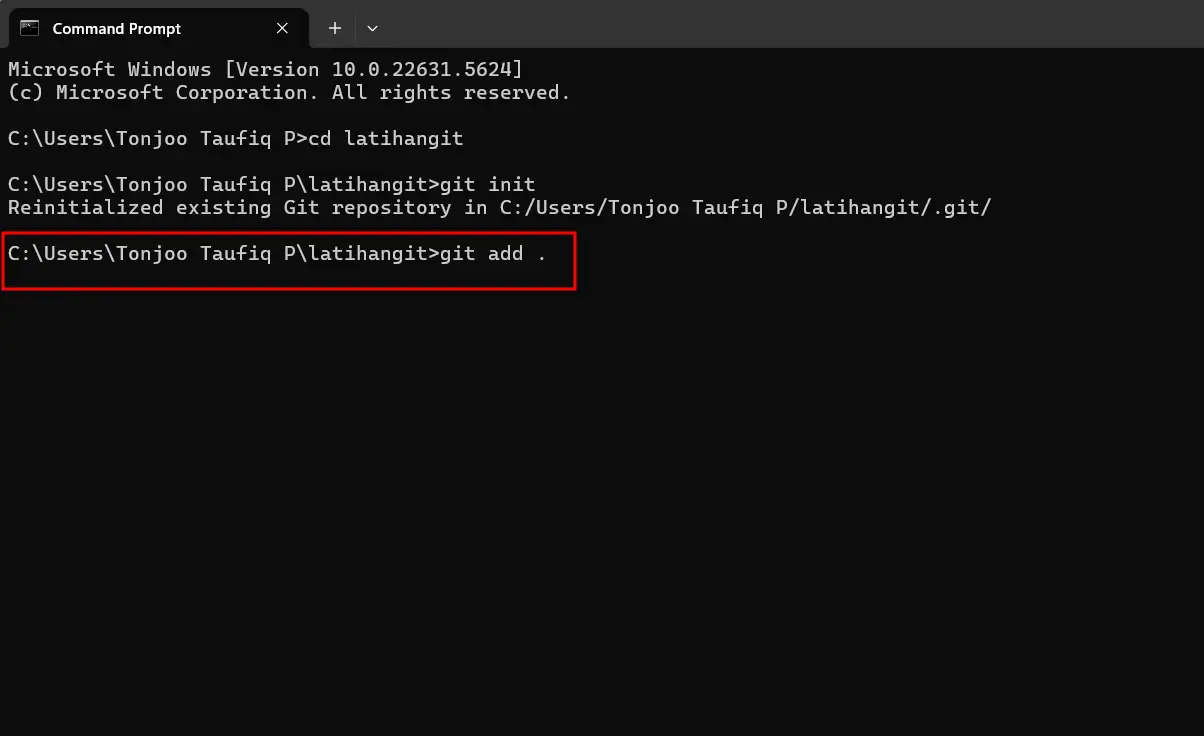 Add files to staging with git add