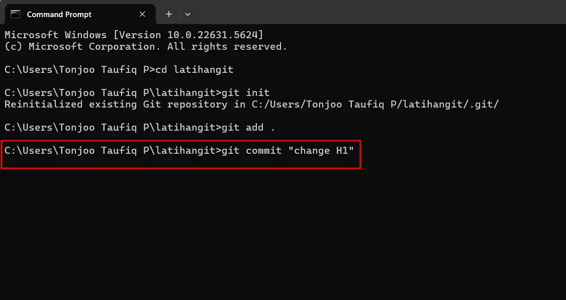 Perform the first commit with git commit