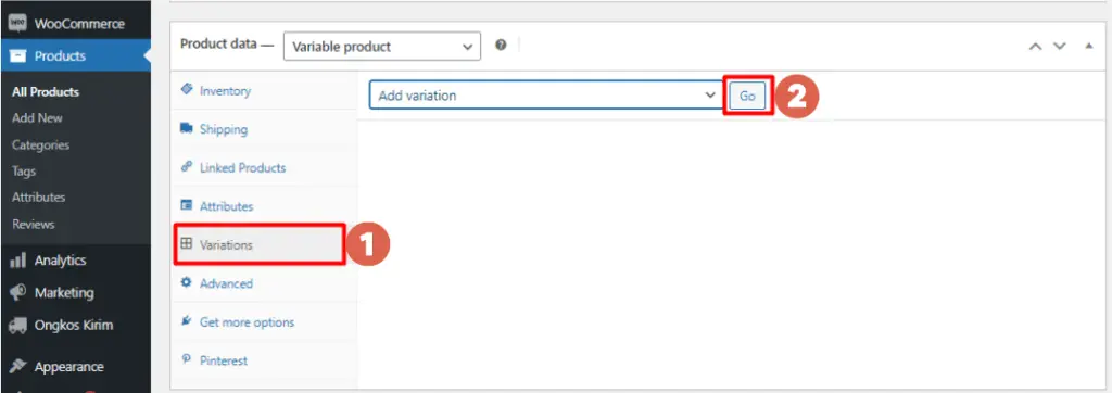 Adding Variation Data Manually