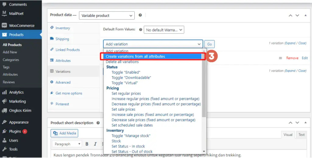 Adding Variation Data Manually