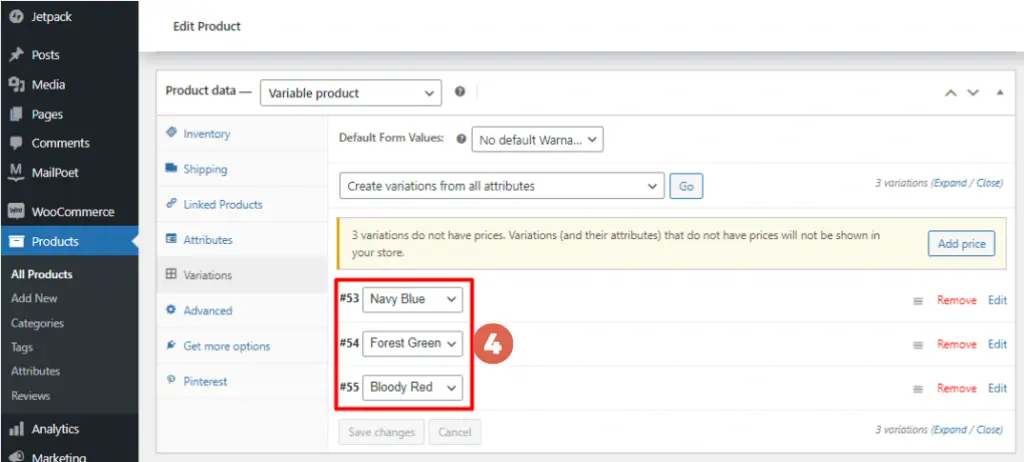 Adding Variation Data Manually
