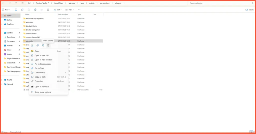 How to remove a WordPress Plugin - method 2 step 3